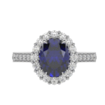 Women’s Oval Blue Sapphire Halo Ring – Diamond Accent, 18K Gold/Platinum
