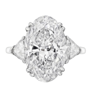 Women’s 6.19 Carat Oval Diamond Ring with Trillion Cut Diamonds – Lab Grown, VS1 Clarity, E Color