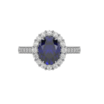 Women’s Oval Blue Sapphire Halo Ring – Diamond Accent, 18K Gold/Platinum - Image 3